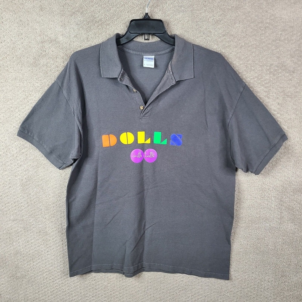 Gildan Shirt Mens XL Gray Short Sleeve Polo Dolls With Balls Graphic Cotton